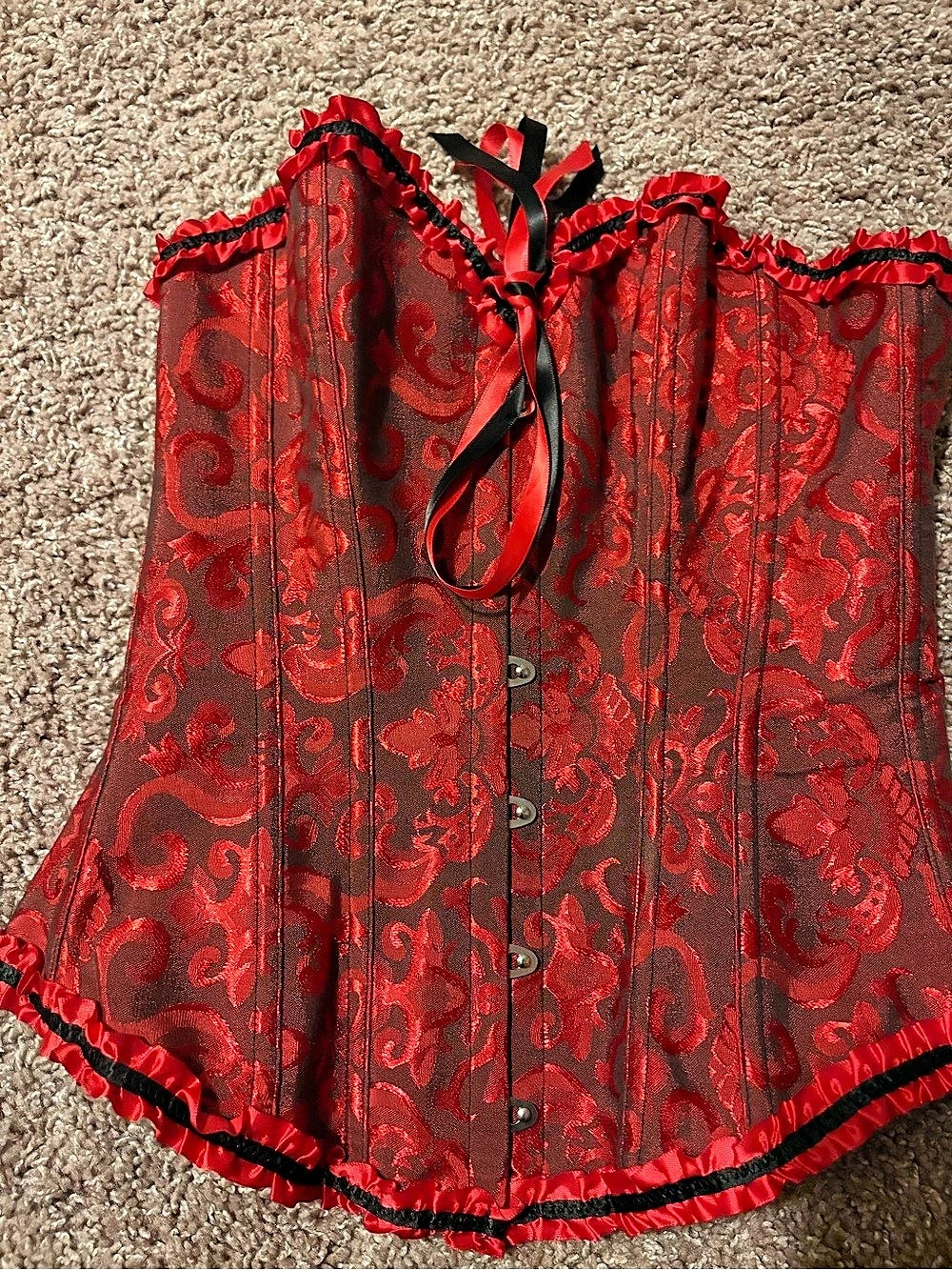 SZYMSHIT Red & Black Floral Corset Top Like New
